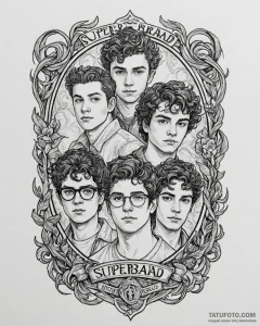 A sketch of the main characters from superbad... - эскиз тату (№1752931811_0, 19.07.2025 13:30) — Tatufoto.com