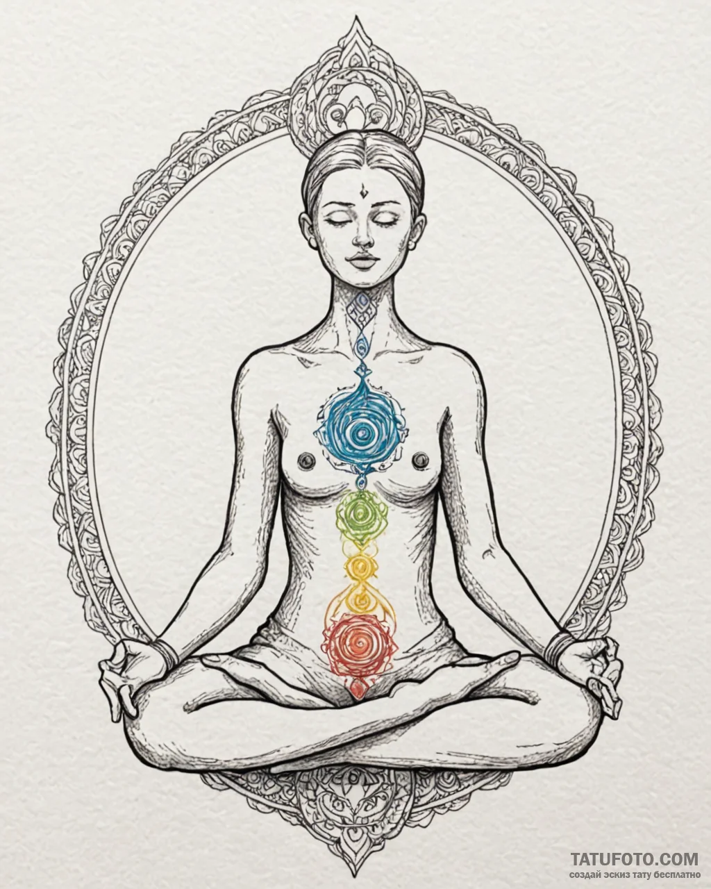Tattoo design a stylized human figure meditat... - эскиз тату (№1752932142_0, 19.07.2025 13:35) — Tatufoto.com