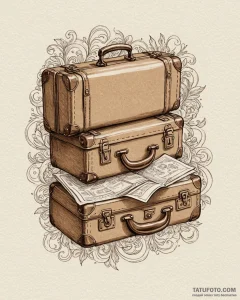 Tattoo sketch a tiny suitcase on one, a trave... - эскиз тату (№1752932390_0, 19.07.2025 13:39) — Tatufoto.com