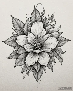 Sketch of tattoo with flowers in black and wh... - скетч, реализм (ч/б) - эскиз тату (№1752933070_0, 19.07.2025 13:51) — Tatufoto.com