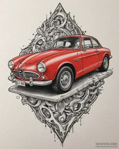A linework design of the red alfa romeo from... - эскиз тату (№1752933398_0, 19.07.2025 13:56) — Tatufoto.com