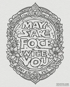 Chicano style lettering of "may the force be... - эскиз тату (№1752933896_0, 19.07.2025 14:04) — Tatufoto.com