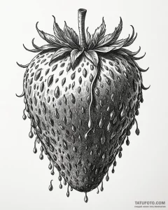 A macro shot of the surface of a strawberry,... - эскиз тату (№1752934146_0, 19.07.2025 14:09) — Tatufoto.com