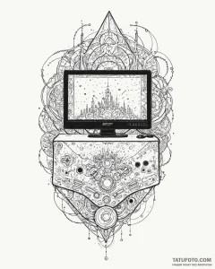 Tattoo design a stylized gaming monitor with... - эскиз тату (№1752934724_0, 19.07.2025 14:18) — Tatufoto.com