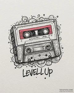 Tattoo design a cassette tape labeled 'level... - эскиз тату (№1752935222_0, 19.07.2025 14:27) — Tatufoto.com
