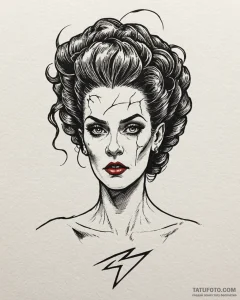 A linework tattoo of the bride of frankenstei... - эскиз тату (№1752935887_0, 19.07.2025 14:38) — Tatufoto.com