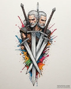 A linework tattoo of geralt's two swords, ste... - эскиз тату (№1752936135_0, 19.07.2025 14:42) — Tatufoto.com