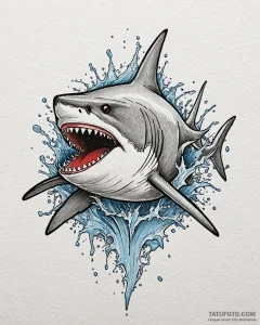 Tattoo design a shark, cutting through water,... - эскиз тату (№1752936799_0, 19.07.2025 14:53) — Tatufoto.com
