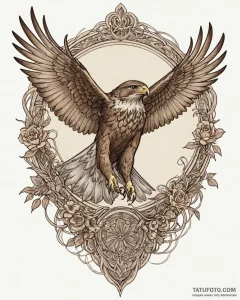 Hawk, concept art for tattoo, on a clean whit... - эскиз тату (№1752937296_0, 19.07.2025 15:01) — Tatufoto.com