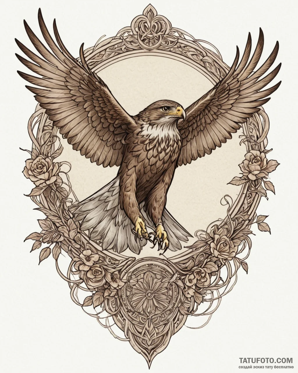 Hawk, concept art for tattoo, on a clean whit… — эскиз тату (№1752937296_0, 19.07.2025 15:01) — Tatufoto.com