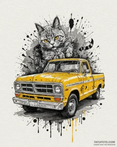 Trash polka tattoo of the "pussy wagon" truck... - эскиз тату (№1752937379_0, 19.07.2025 15:02) — Tatufoto.com