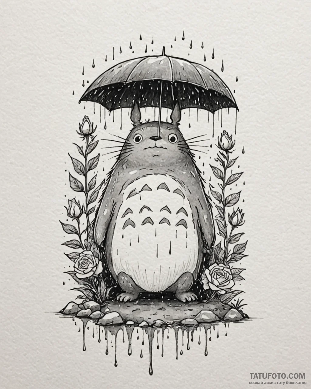 A watercolor sketch tattoo of totoro from my... - эскиз тату (№1752937462_0, 19.07.2025 15:04) — Tatufoto.com