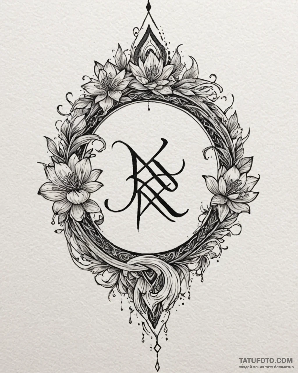 121. tattoo sketch: the rune "lelya," with fl... - эскиз тату (№1752937545_0, 19.07.2025 15:05) — Tatufoto.com