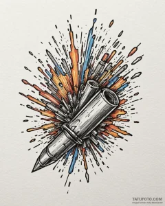 Tattoo sketch a bullet casing falling in slow... - эскиз тату (№1752937795_0, 19.07.2025 15:09) — Tatufoto.com