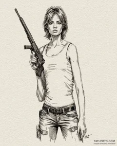 123. a sketch of sarah connor from t2, strong... - эскиз тату (№1752938043_0, 19.07.2025 15:14) — Tatufoto.com