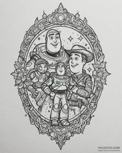 A sketch of buzz lightyear and woody from toy... - эскиз тату (№1752938375_0, 19.07.2025 15:19) — Tatufoto.com