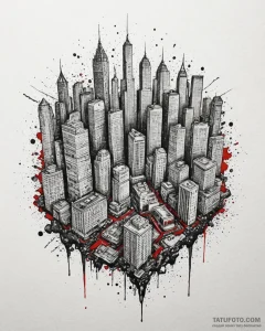 A watercolor sketch of the city in sin city,... - эскиз тату (№1752938542_0, 19.07.2025 15:22) — Tatufoto.com