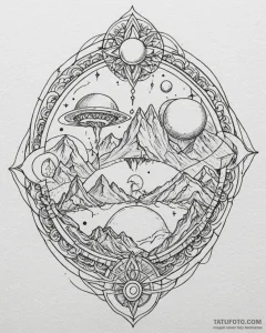 Tattoo sketch an alien landscape with strange... - эскиз тату (№1752938872_0, 19.07.2025 15:27) — Tatufoto.com