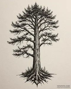 Tattoo sketch a strong, stoic redwood tree, r... - эскиз тату (№1752939368_0, 19.07.2025 15:36) — Tatufoto.com