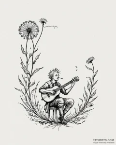 A sketch of jaskier (dandelion) playing his l... - эскиз тату (№1752941021_0, 19.07.2025 16:03) — Tatufoto.com