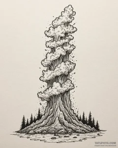 Tattoo sketch a geyser erupting with controll... - эскиз тату (№1752943217_0, 19.07.2025 16:40) — Tatufoto.com