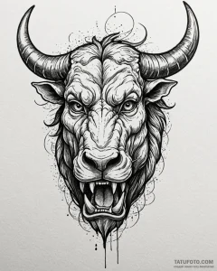Tattoo sketch a roaring minotaur head, symbol... - эскиз тату (№1752943725_0, 19.07.2025 16:48) — Tatufoto.com