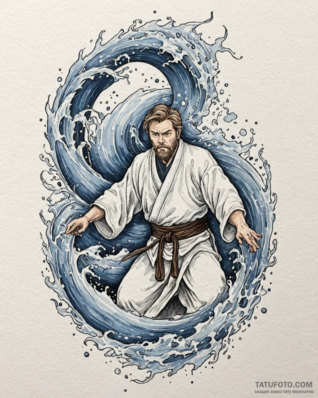 Watercolor sketch of obi-wan kenobi as a forc... - эскиз тату (№1752946569_0, 19.07.2025 17:36) — Tatufoto.com