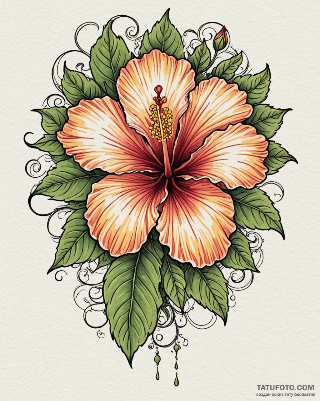 Hibiscus, ink illustration for tattoo, vibran... - эскиз тату (№1752946824_0, 19.07.2025 17:40) — Tatufoto.com