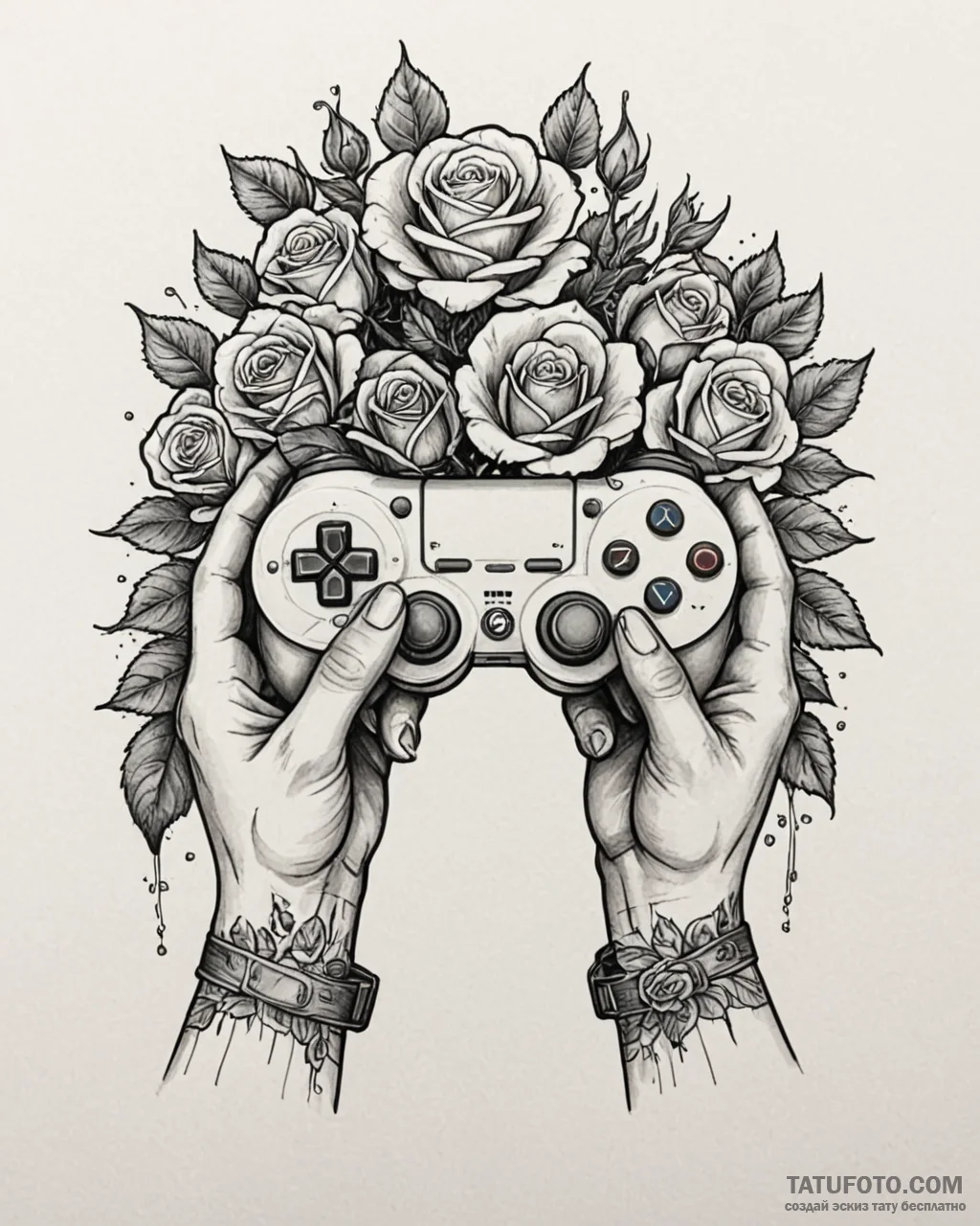 Tattoo design a gamer's hand holding a glowin... - эскиз тату (№1752947499_0, 19.07.2025 17:51) — Tatufoto.com