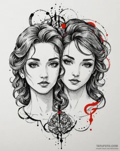 Tattoo sketch gemini faces, one realistic ske... - эскиз тату (№1752947584_0, 19.07.2025 17:53) — Tatufoto.com