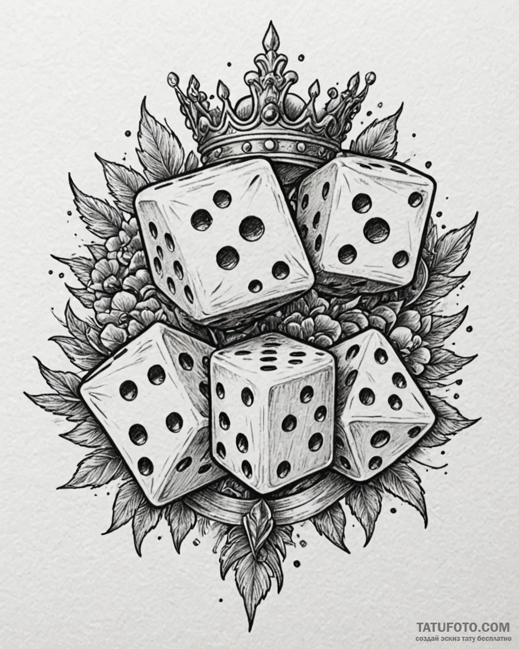 Tattoo design a pair of dice with crowns on t... - эскиз тату (№1752947921_0, 19.07.2025 17:58) — Tatufoto.com