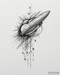 Comet, ink illustration for tattoo, black and... - эскиз тату (№1752948175_0, 19.07.2025 18:02) — Tatufoto.com