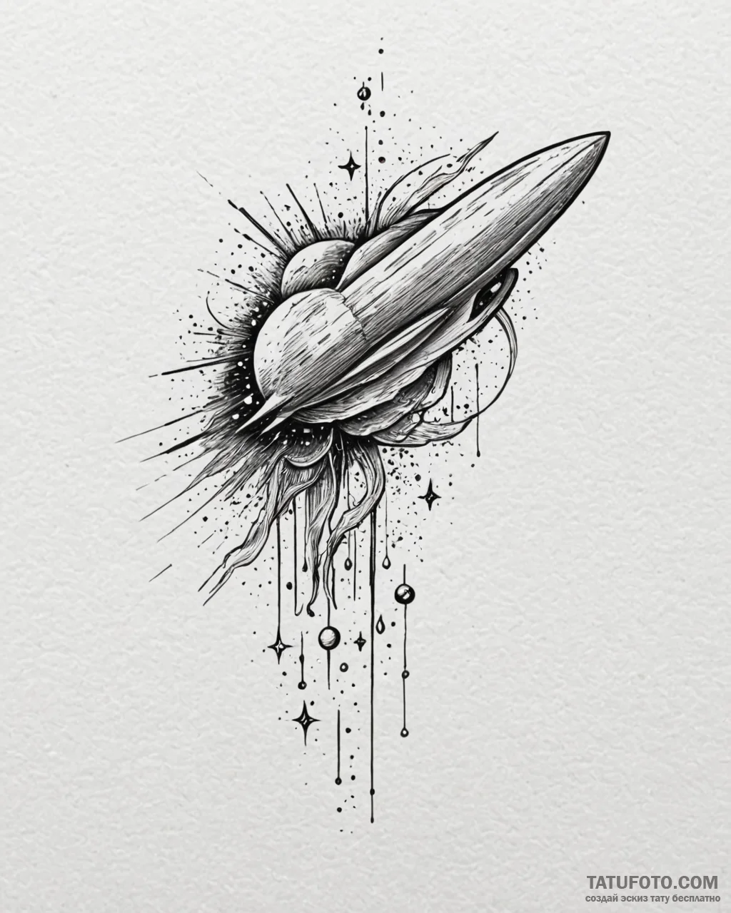 Comet, ink illustration for tattoo, black and… — эскиз тату (№1752948175_0, 19.07.2025 18:02) — Tatufoto.com