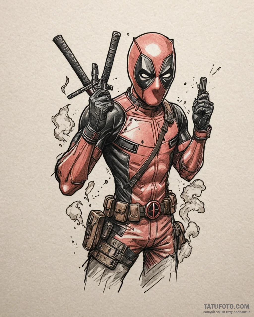 A neo-traditional tattoo of deadpool, breakin... - эскиз тату (№1752948513_0, 19.07.2025 18:08) — Tatufoto.com