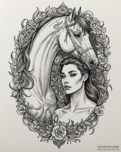 A person grooming a horse., tattoo flash shee... - эскиз тату (№1752949020_0, 19.07.2025 18:17) — Tatufoto.com