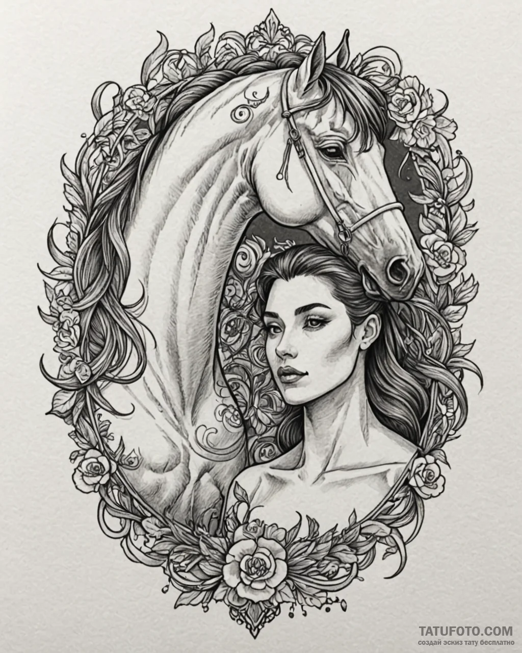 A person grooming a horse., tattoo flash shee… — эскиз тату (№1752949020_0, 19.07.2025 18:17) — Tatufoto.com