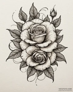 Rose hips, tattoo line art, sepia tone sketch... - эскиз тату (№1752949526_0, 19.07.2025 18:25) — Tatufoto.com