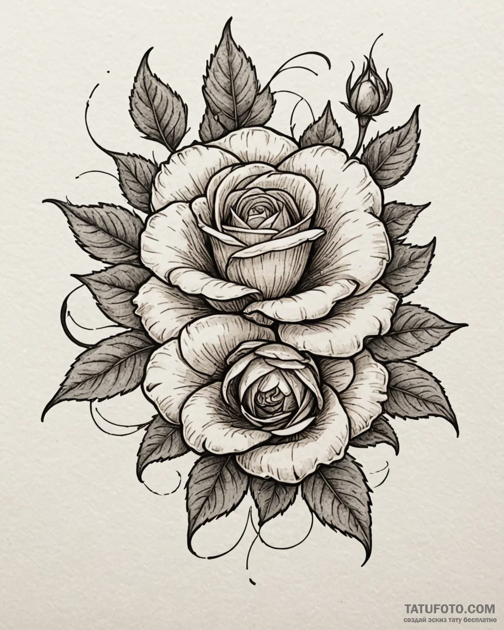 Rose hips, tattoo line art, sepia tone sketch... - эскиз тату (№1752949526_0, 19.07.2025 18:25) — Tatufoto.com