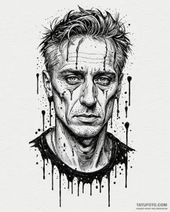 Trash polka sketch of roy batty's face with t... - эскиз тату (№1752949694_0, 19.07.2025 18:28) — Tatufoto.com