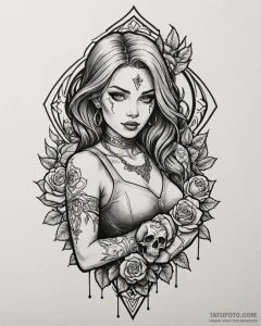 A neo-traditional portrait of vi from arcane,... - эскиз тату (№1752949864_0, 19.07.2025 18:31) — Tatufoto.com