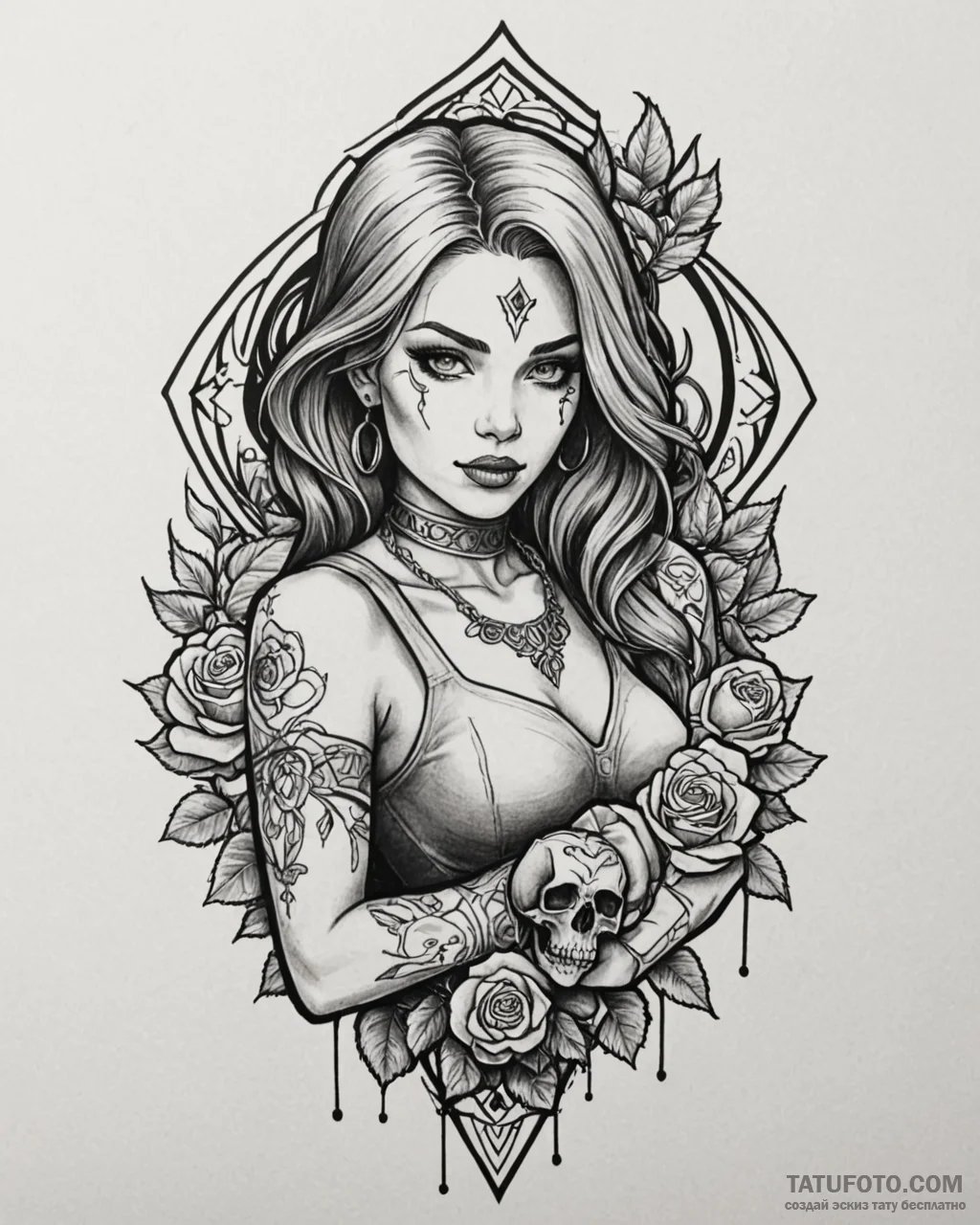 A neo-traditional portrait of vi from arcane,… — эскиз тату (№1752949864_0, 19.07.2025 18:31) — Tatufoto.com