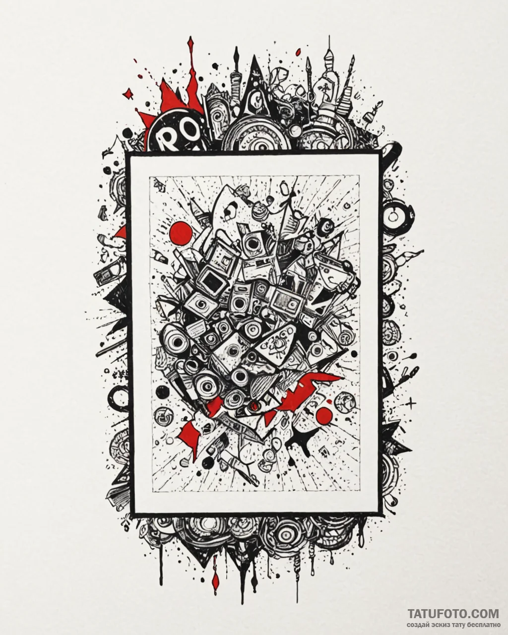 Tattoo sketch a broken crt screen showing sta... - эскиз тату (№1752950201_0, 19.07.2025 18:36) — Tatufoto.com