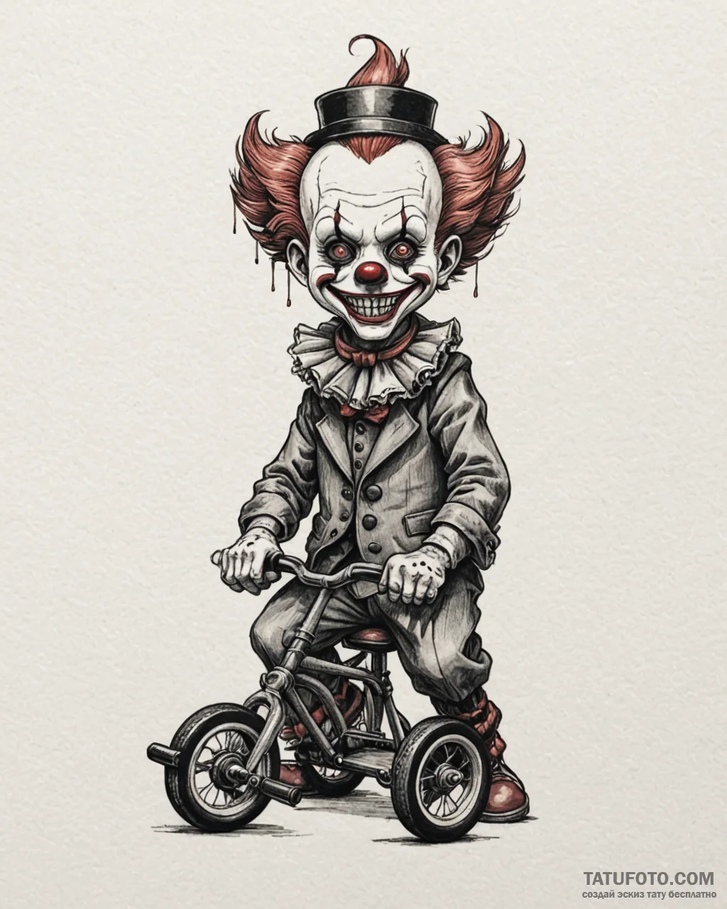A neo-traditional tattoo of the creepy clown... - эскиз тату (№1752950539_0, 19.07.2025 18:42) — Tatufoto.com