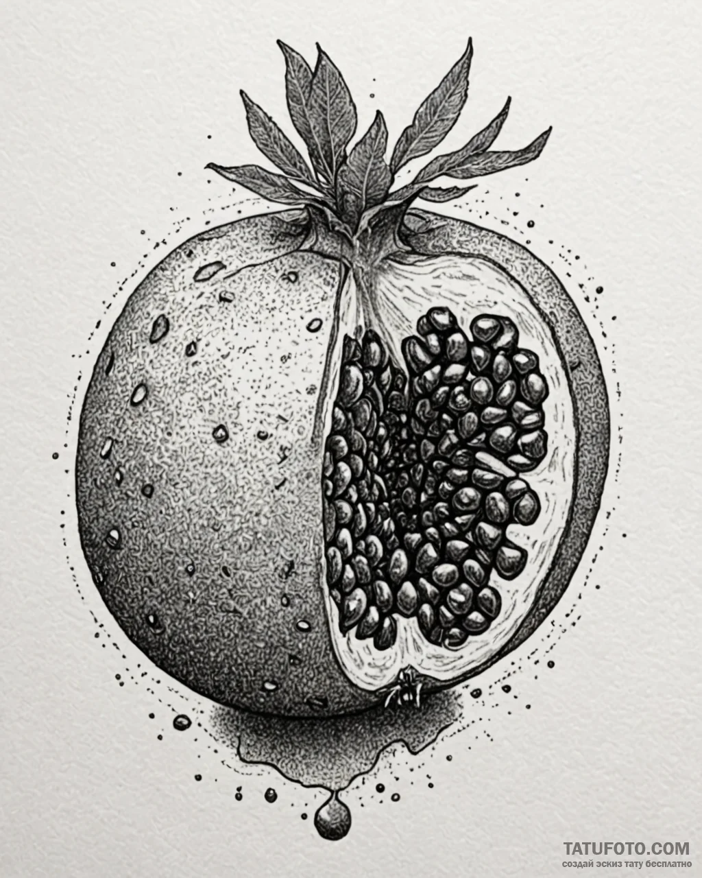A close-up of a pomegranate, with its seeds e... - эскиз тату (№1752950624_0, 19.07.2025 18:43) — Tatufoto.com