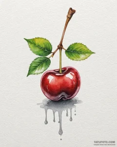 Tattoo sketch a single, perfectly ripe cherry... - эскиз тату (№1752951554_0, 19.07.2025 18:59) — Tatufoto.com