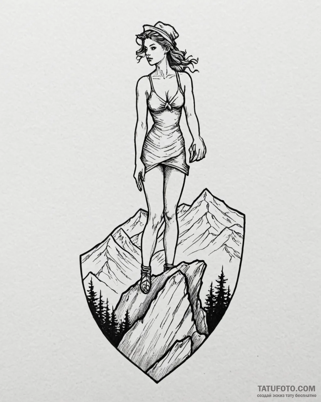 Tattoo sketch a minimalist silhouette of a wo... - эскиз тату (№1752952061_0, 19.07.2025 19:07) — Tatufoto.com