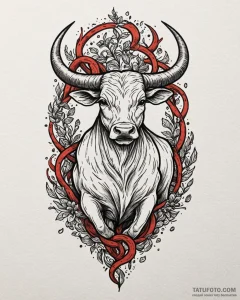 Tattoo design a taurus symbol intertwined wit... - эскиз тату (№1752952906_0, 19.07.2025 19:21) — Tatufoto.com