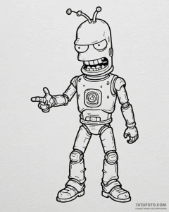 A graphic novel panel of bender from futurama... - эскиз тату (№1752953161_0, 19.07.2025 19:26) — Tatufoto.com