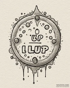 Tattoo sketch a retro arcade button with "1up... - эскиз тату (№1752953413_0, 19.07.2025 19:30) — Tatufoto.com