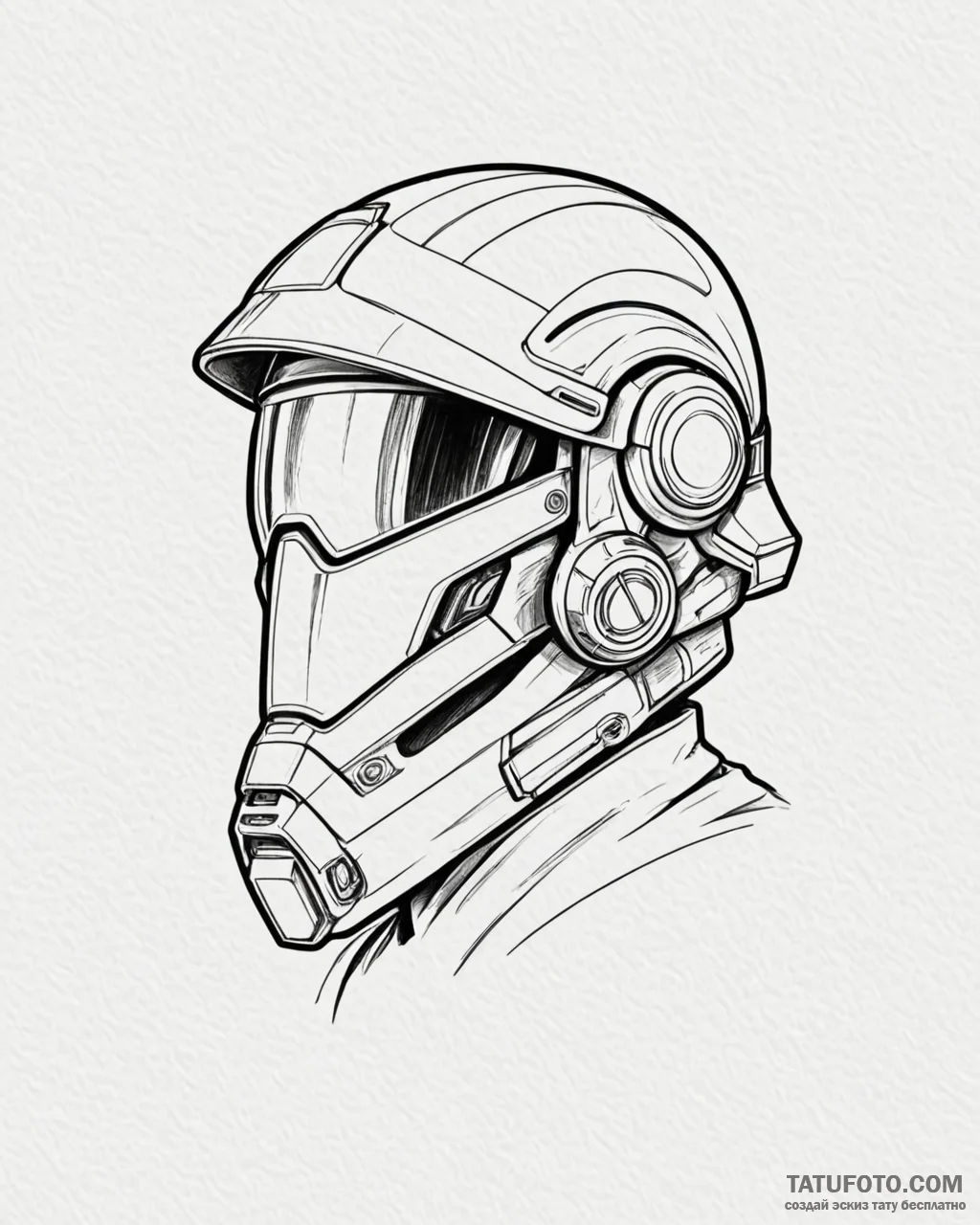 Tattoo design a sleek, futuristic soldier's h... - эскиз тату (№1752953666_0, 19.07.2025 19:34) — Tatufoto.com